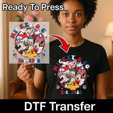 Patriotic Cartoon Character DTF Transfer Iron-On for Independence Day Shirts Kids & Family Celebrations