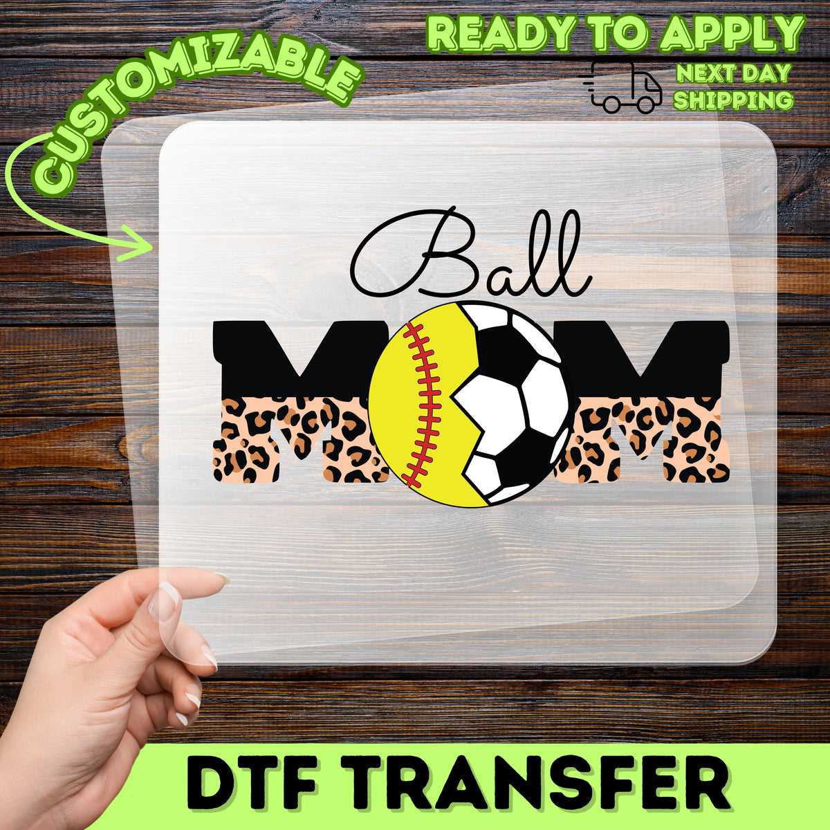 Ready to Press Sports Mom Leopard Print DTF Transfer, Cute Soccer & Softball Design, Iron-On Apparel for T-shirts & Hoodies