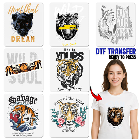 Tiger King of the Wild edgy animal lover DTF transfer for adventurous apparel & jungle theme events