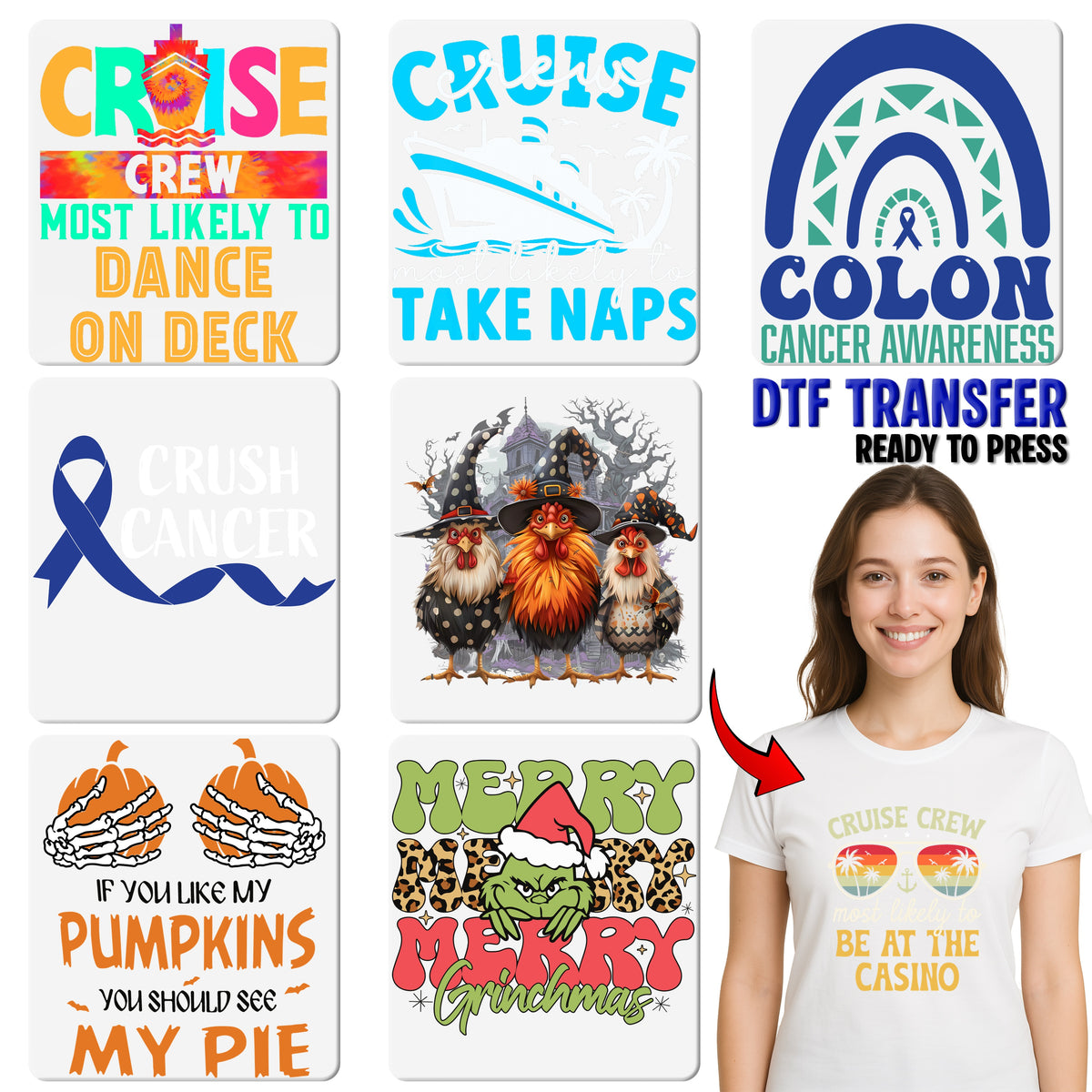 Funny Cruise Crew DTF Transfer for Party Shirts, Cute Retro Vacation Design, Ready To Press for Group Tees