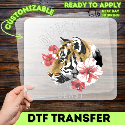 Exotic Floral Tiger DTF Transfer Nature Lovers Ready To Press T-shirt Design, Botanical Wildlife Adventure Shirt, Safari Theme Apparel