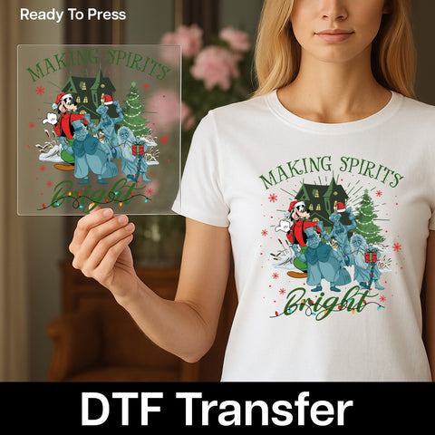 Funny Halloween Christmas Crossover DTF Transfer Ghost Shirt Disney Theme Iron-On for Family & Friends Holiday Apparel