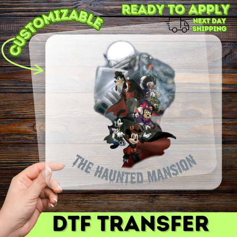 Spooky Halloween DTF Transfer Haunted Mansion Cartoon Iron-On for Family & Groups on T-Shirts & Sweatshirts