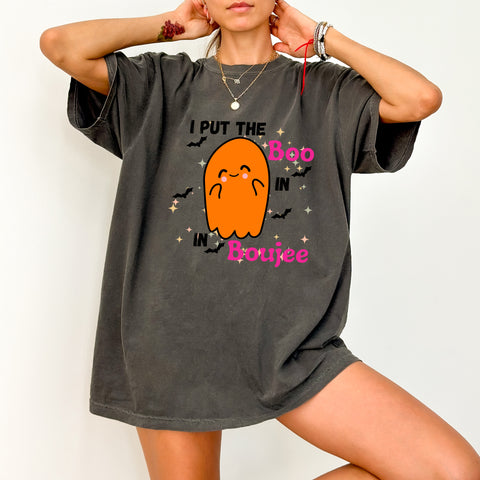 Cute Boo Boujee Ghost Funny Halloween DTF Transfer for Trendy Apparel, Iron-On Ready to Press Halloween Design for Teens