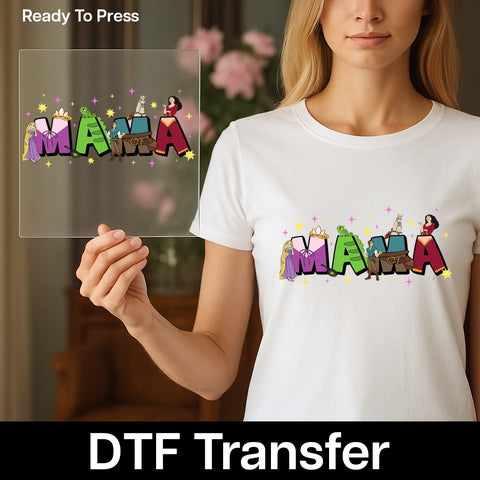 Cute Fairy Tale Mama DTF Transfer Ready To Press Iron-On for Whimsical Mothers Day T-Shirt or Family Celebration Apparel
