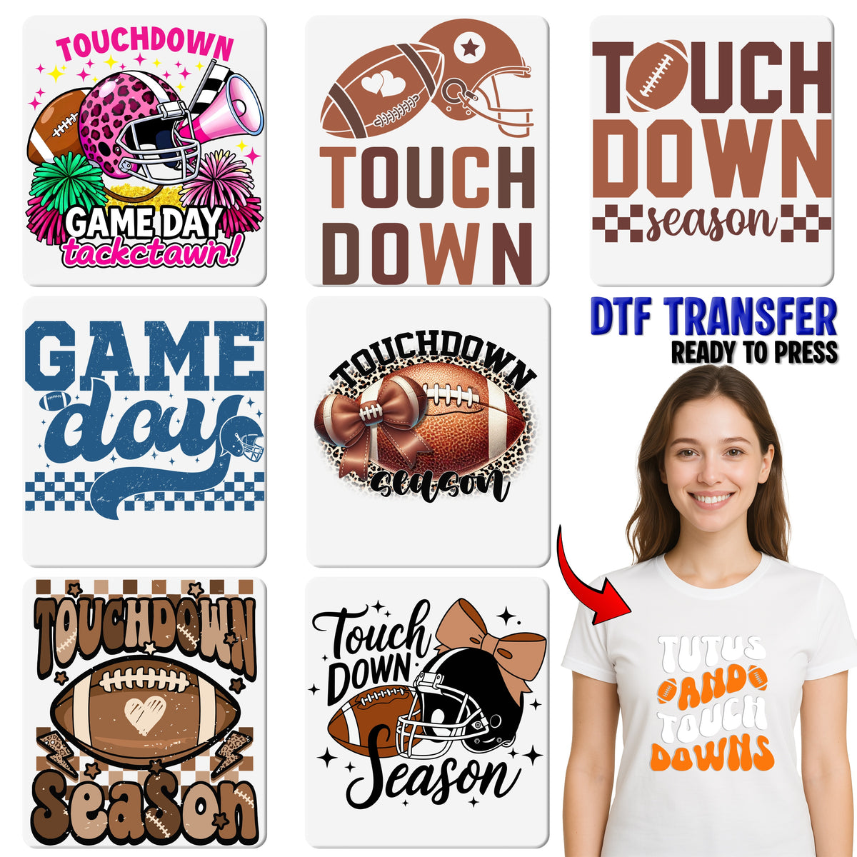 Retro Football Celebration DTF Transfer, Touchdown Party Shirt for Tailgate & Sports Fans, Ready To Press Iron-On Apparel