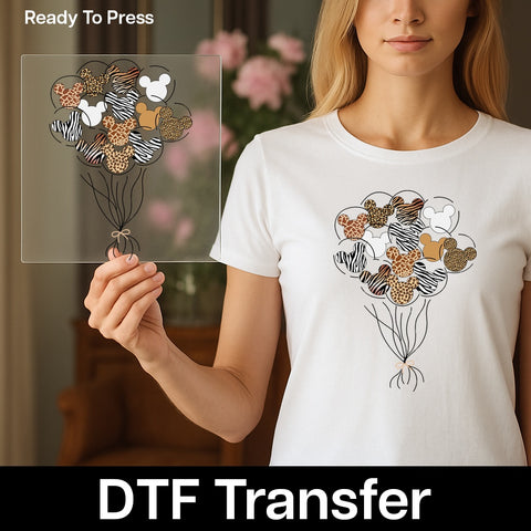 Safari Animal Print Mouse Head DTF Transfer for Cute Family Matching Safari Adventure T-shirts