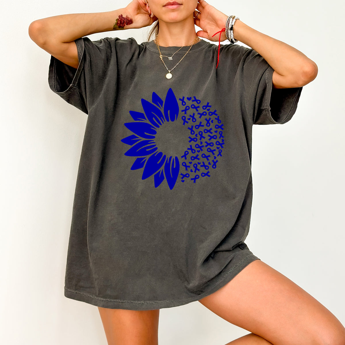 Sunflower & Blue Awareness Ribbon DTF Transfer for Apparel – Supportive Design for Cause Events & Awareness Apparel