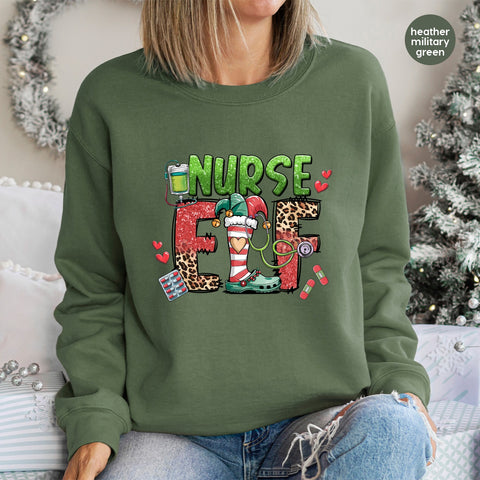 Nurse Elf Christmas DTF Transfer | Glittery Ready To Press Iron-On for Cute Nurse T-Shirt Apparel