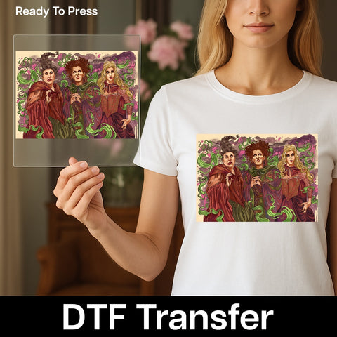 Funny Halloween Witch Trio DTF Transfer, Ready To Press Iron-On for Spooky Nostalgic Apparel, T-Shirt or Sweatshirt