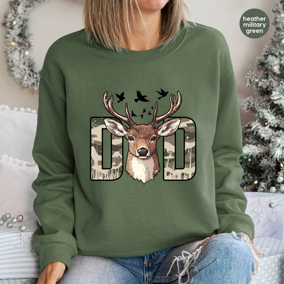 Camouflage Deer Dad DTF Transfer Ready to Press Father's Day Nature Wildlife T-shirt Iron-On Gift