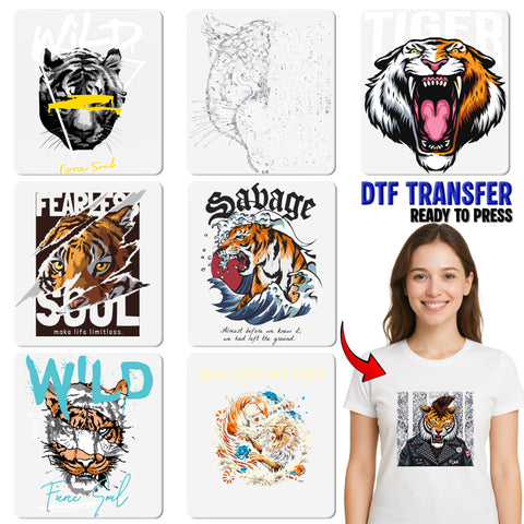 Punk Rock Tiger DTF Transfer Rebel Fashion Tee for Festival Goers & Music Enthusiasts Iron-On T-Shirt Design