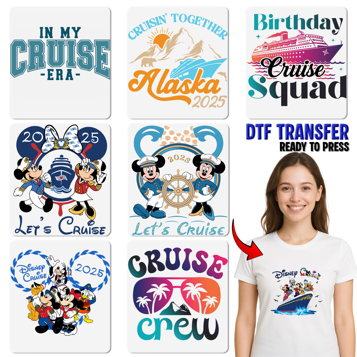 Retro Cruise Crew Iron-On DTF Transfer for Family Vacation Shirts & Group Trips - Fun Tropical & Nautical Beach Design