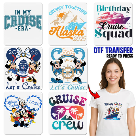 Retro Cruise Crew Iron-On DTF Transfer for Family Vacation Shirts & Group Trips - Fun Tropical & Nautical Beach Design