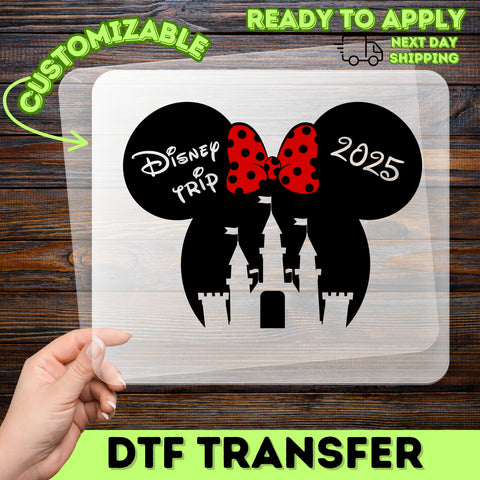Cute Red Polka Dot Bow DTF Transfer for Family Disney Vacation Shirts & Retro Cartoon Theme Apparel