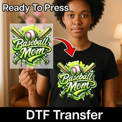 Baseball Mom DTF Transfer Shirt Design | Ready To Press Sporty Graffiti Baseball Apparel for Enthusiasts & Families