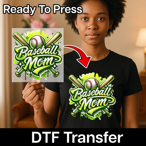 Baseball Mom DTF Transfer Shirt Design | Ready To Press Sporty Graffiti Baseball Apparel for Enthusiasts & Families