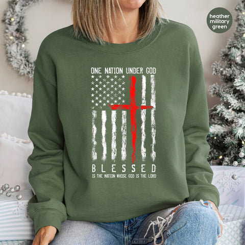 Christian Patriotic DTF Transfer for Shirts - One Nation Under God Religious Faith American Flag Iron-On - Ready To Press for Fourth of July