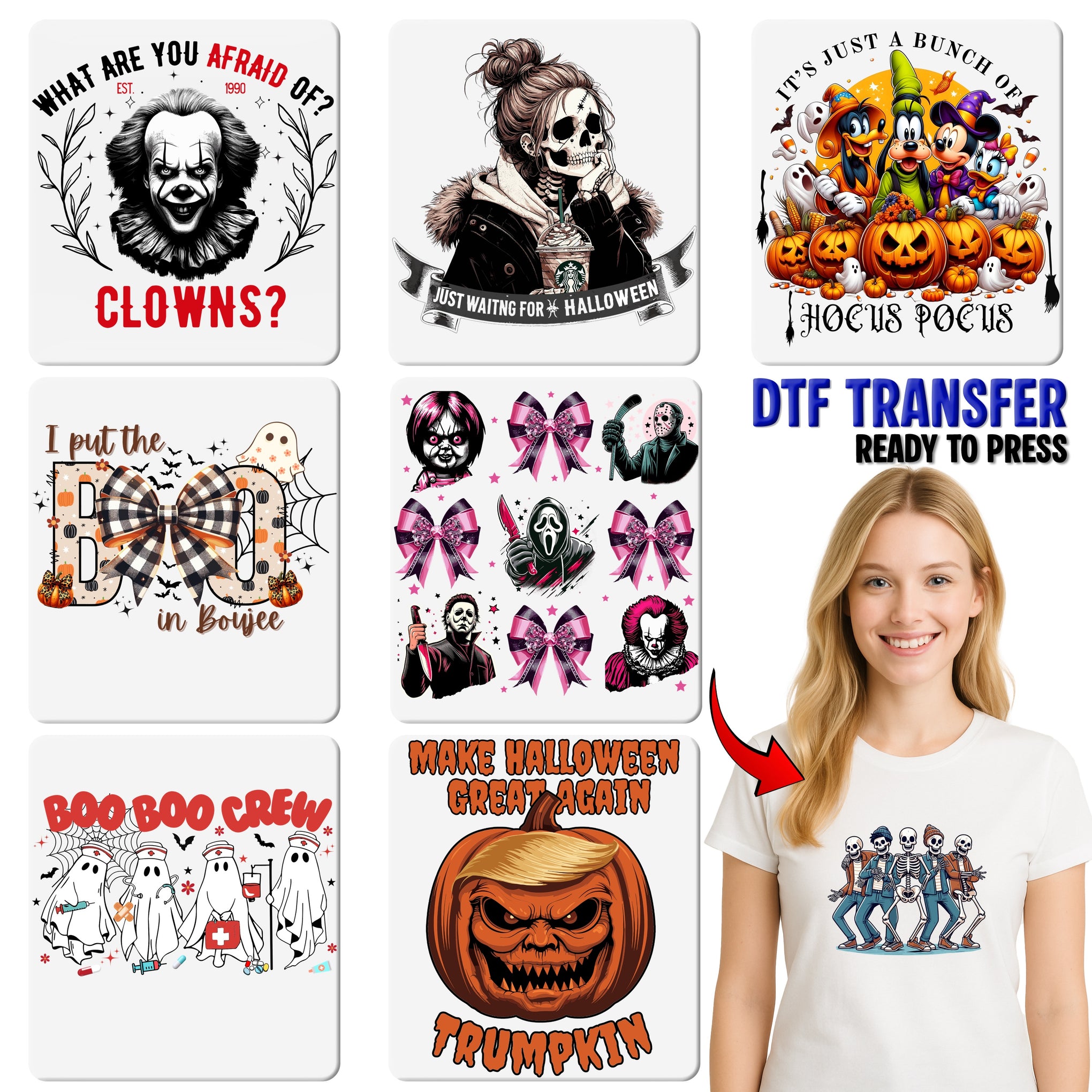 Cute Halloween Jack-o'-lantern & Bat DTF Transfer for Teachers T-shirt Ready to Press Fall Classroom Retro Design