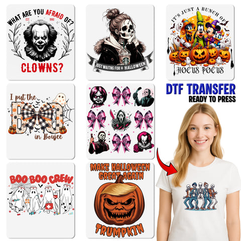 Cute Halloween Jack-o'-lantern & Bat DTF Transfer for Teachers T-shirt Ready to Press Fall Classroom Retro Design