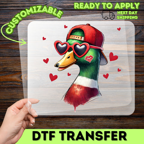 Funny Valentine's Duck Cartoon DTF Transfer Iron-On for T-Shirt or Sweatshirt - Playful Love Theme for Party Apparel