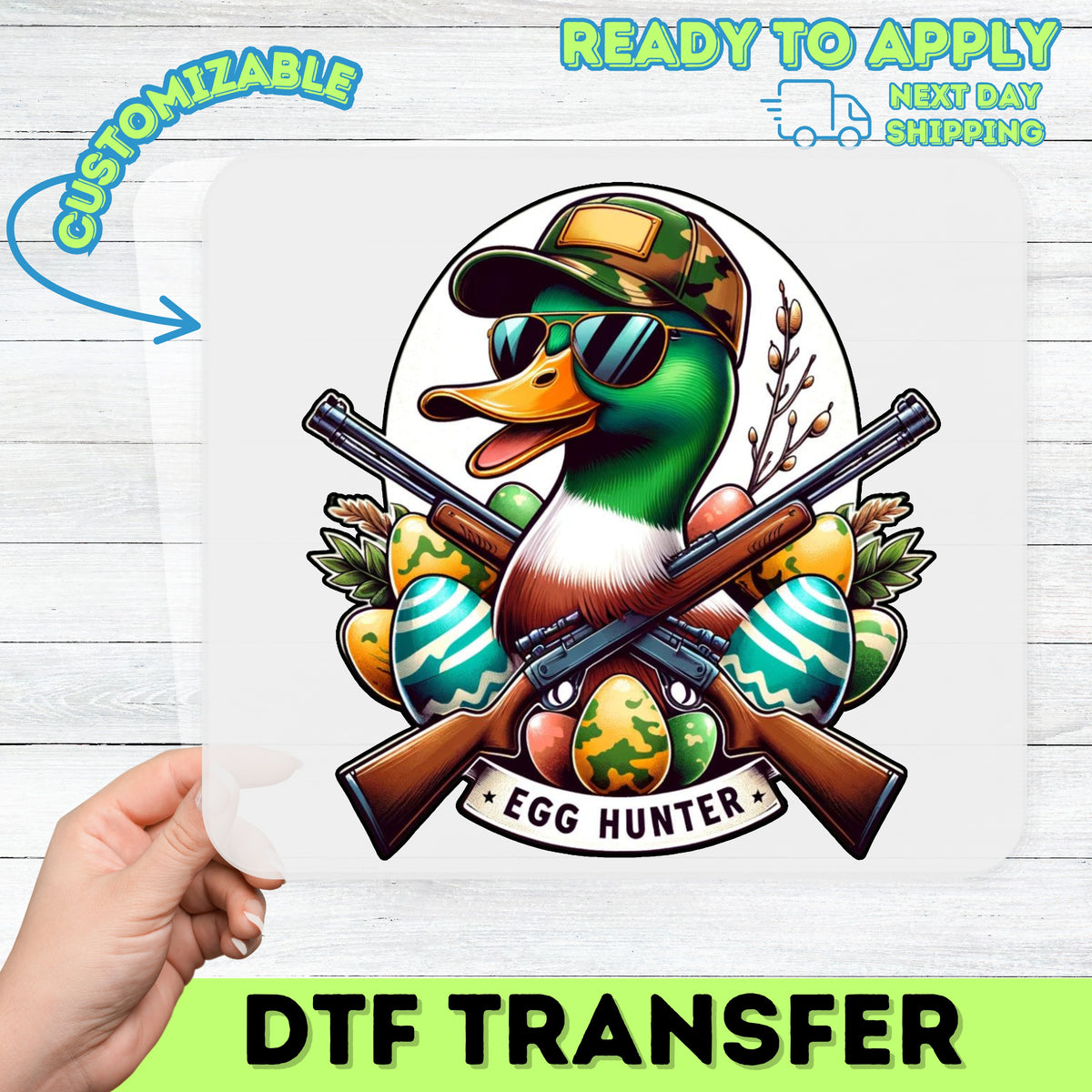 Funny Hunting Easter Iron-On DTF Transfer for T-Shirt - Duck Hunting Humor Design - Ready to Press Apparel for Hunters & Outdoor Enthusiasts