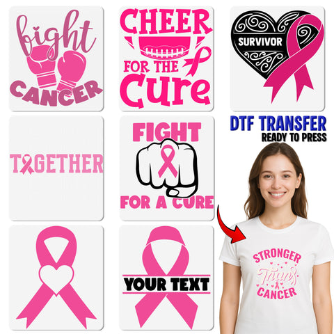 Breast Cancer Awareness Pink Ribbon DTF Transfer for Shirts, Ready To Press Minimalist Iron-On for Fundraiser Apparel