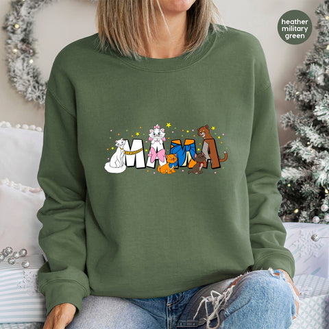 Cute Cat Mama DTF Transfer for Mother's Day - Ready To Press Iron-On Whimsical Cat Lover T-Shirt or Sweatshirt for Family