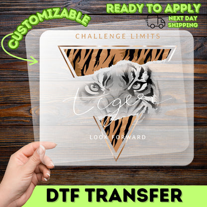 Iron-On Motivational Tiger DTF Transfer for Fitness Teams Apparel, Ready to Press Inspirational Animal Print, Sports Lover Shirt