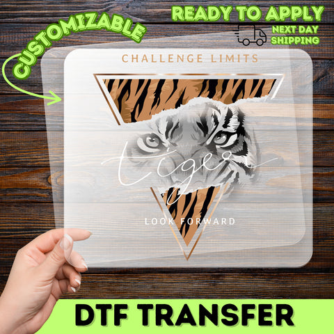 Iron-On Motivational Tiger DTF Transfer for Fitness Teams Apparel, Ready to Press Inspirational Animal Print, Sports Lover Shirt
