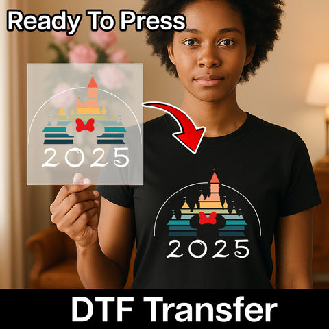 Disney-inspired 2025 Castle & Classic Bow DTF Transfer for Family Vacation T-Shirts & Hoodies