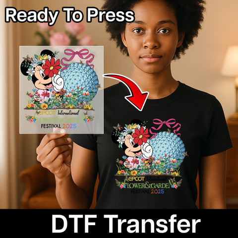 Cute Epcot Flower & Garden 2025 DTF Transfer for Disney Fans Family Reunion Apparel Ready To Press Iron-On Floral T-Shirt for Theme Park