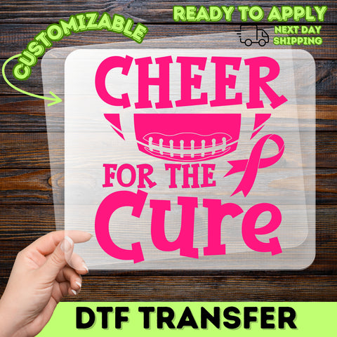 Iron-On Cheer for the Cure Breast Cancer Awareness DTF Transfer for Sports Fans & Apparel