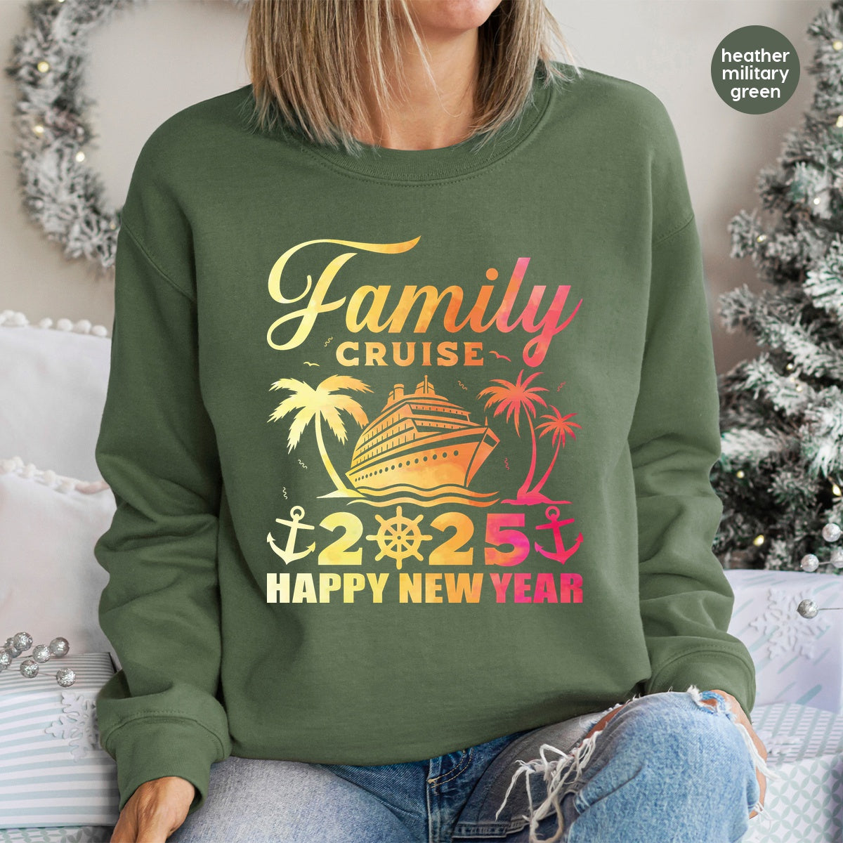 Iron-On New Year Cruise DTF Transfer 2025 | Retro Nautical Family T-Shirt & Apparel for Celebrations Ready to Press