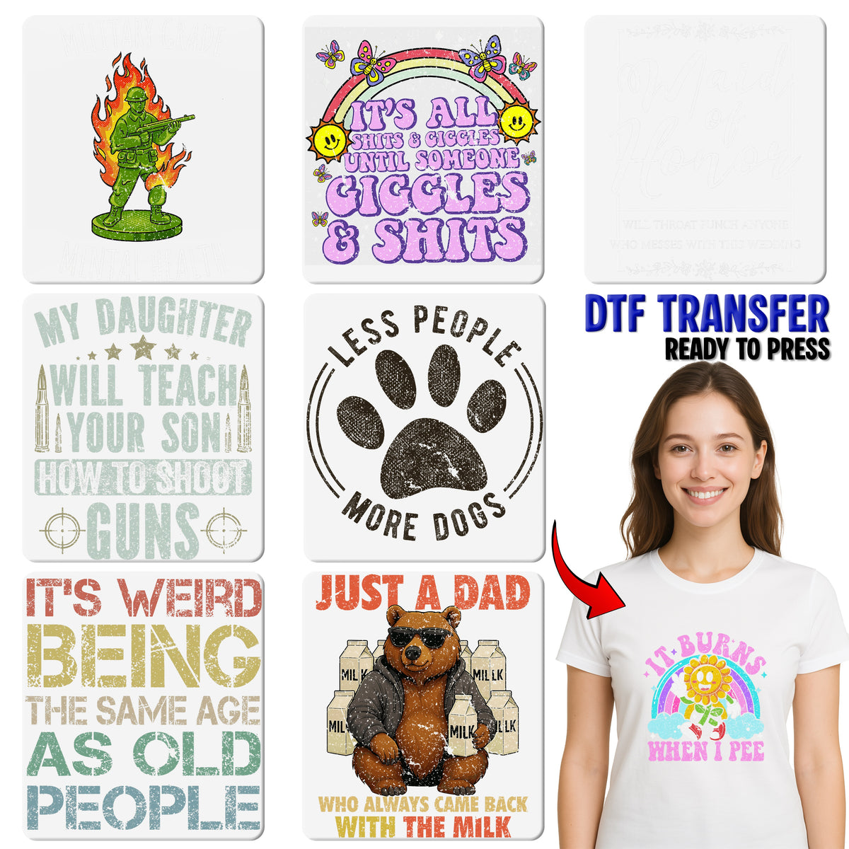 Funny Birthday Humor DTF Transfer for Unisex Apparel - I'm Too Old for This Shit Sarcastic Design Ready to Press Gift