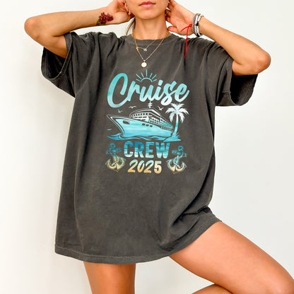 Cruise Crew 2025 Nautical Ready To Press DTF Transfer, Family Vacation Iron-On T-shirt for Group Travel