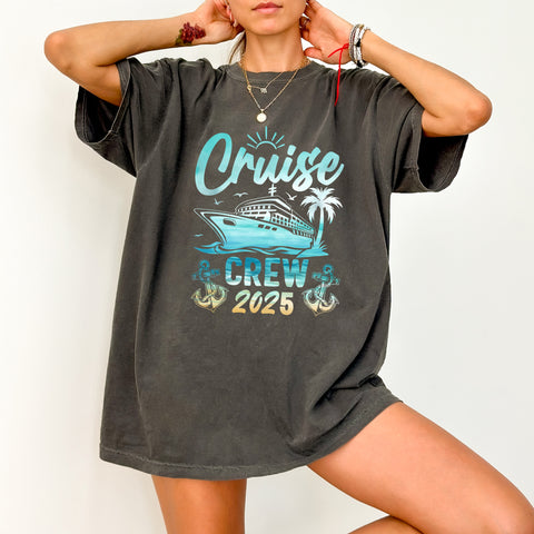 Cruise Crew 2025 Nautical Ready To Press DTF Transfer, Family Vacation Iron-On T-shirt for Group Travel