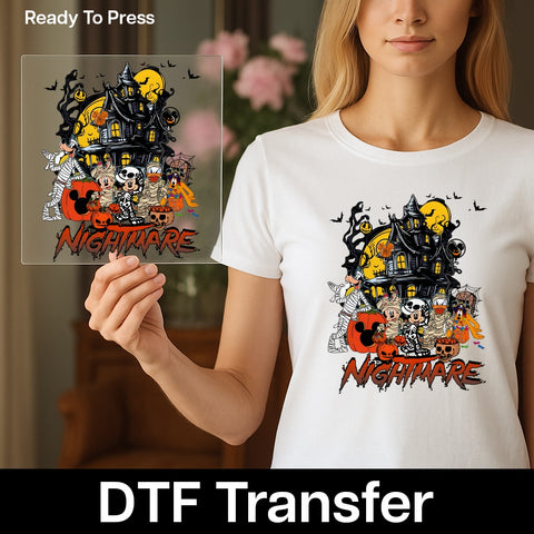 Cute Halloween Cartoon Character Ready To Press DTF Transfer Iron-On for Family T-Shirts & Group Costume Apparel