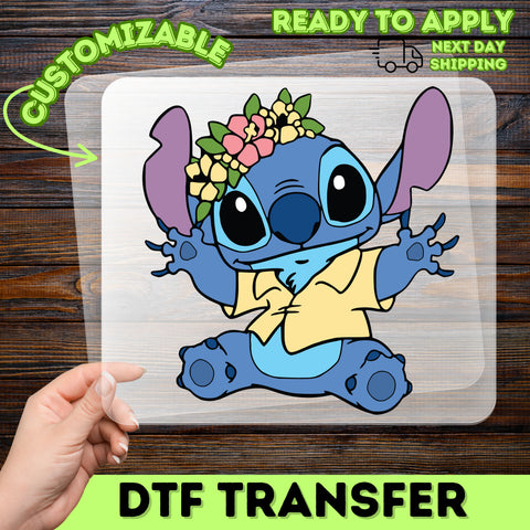 Cute Blue Creature Tropical Holiday DTF Transfer Ready To Press Iron-On for Family Vacation T-Shirt & Apparel