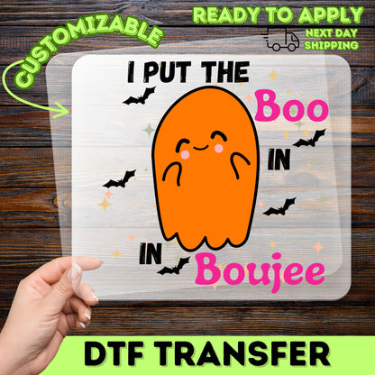 Cute Boo Boujee Ghost Funny Halloween DTF Transfer for Trendy Apparel, Iron-On Ready to Press Halloween Design for Teens