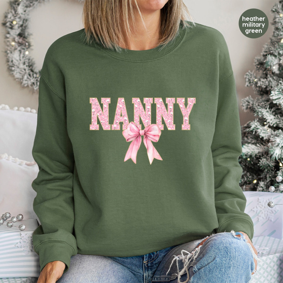 Cute Nanny DTF Transfer Floral Bow Design Ready To Press Iron-On Apparel Gift For Caregivers - Vintage Feminine Nanny Tee