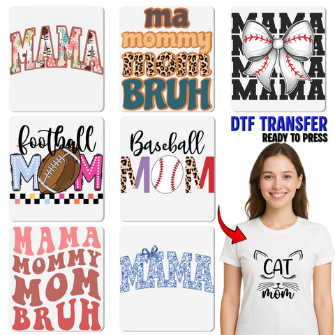Cute Baseball Bow DTF Transfer for Mom T-shirt, Ready to Press Apparel for Sports Mama, Game Day Family Shirt