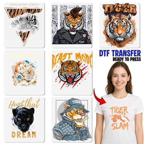 Boho Floral Tiger DTF Transfer Iron-On for Nature Lovers & Wildlife Conservation Apparel