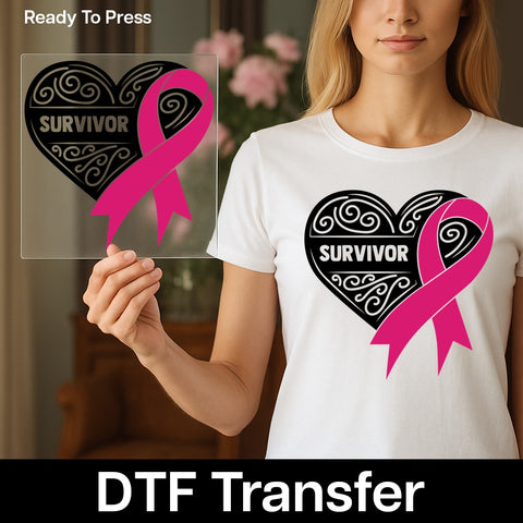 Breast Cancer Awareness Pink Ribbon DTF Transfer for Shirts, Ready To Press Minimalist Iron-On for Fundraiser Apparel