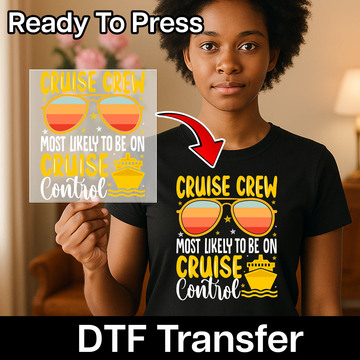 Fun Cruise Crew DTF Transfer, Funny Beach Vacation Iron-On, Retro Nautical Humor Shirt for Party Group & Family Apparel