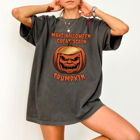 Iron-On Funny Halloween Pumpkin DTF Transfer Ready To Press for Trumpkin Fans T-Shirt or Sweatshirt Apparel