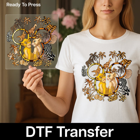 Cute Lion Cubs Jungle Theme Ready to Press DTF Transfer for Safari Family Shirt or Kids Birthday Apparel Gift