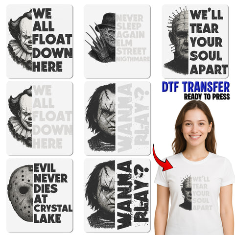 Horror Movie 'WANNA PLAY?' DTF Transfer for Spooky Halloween T-Shirt & Hoodies - Edgy Iron On Ready to Press for Horror Fans
