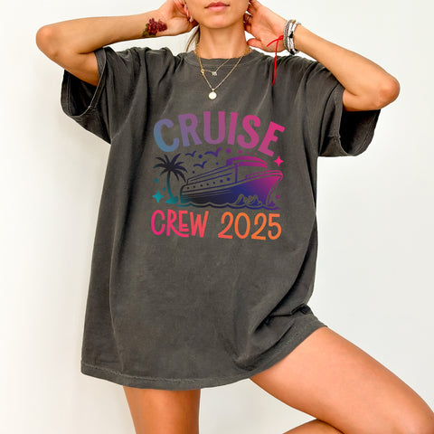 Vibrant Cruise Crew 2025 DTF Transfer for Group Vacation T-shirt, Fun Nautical Iron-On Ready To Press Tropical Tees