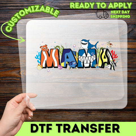 Cute Underwater Cartoon Sea Creatures DTF Transfer for MAMA T-shirt Ready to Press Iron-On Ocean Theme Apparel